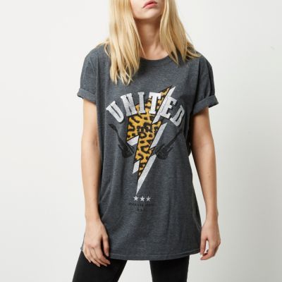 Grey leopard print band T-shirt